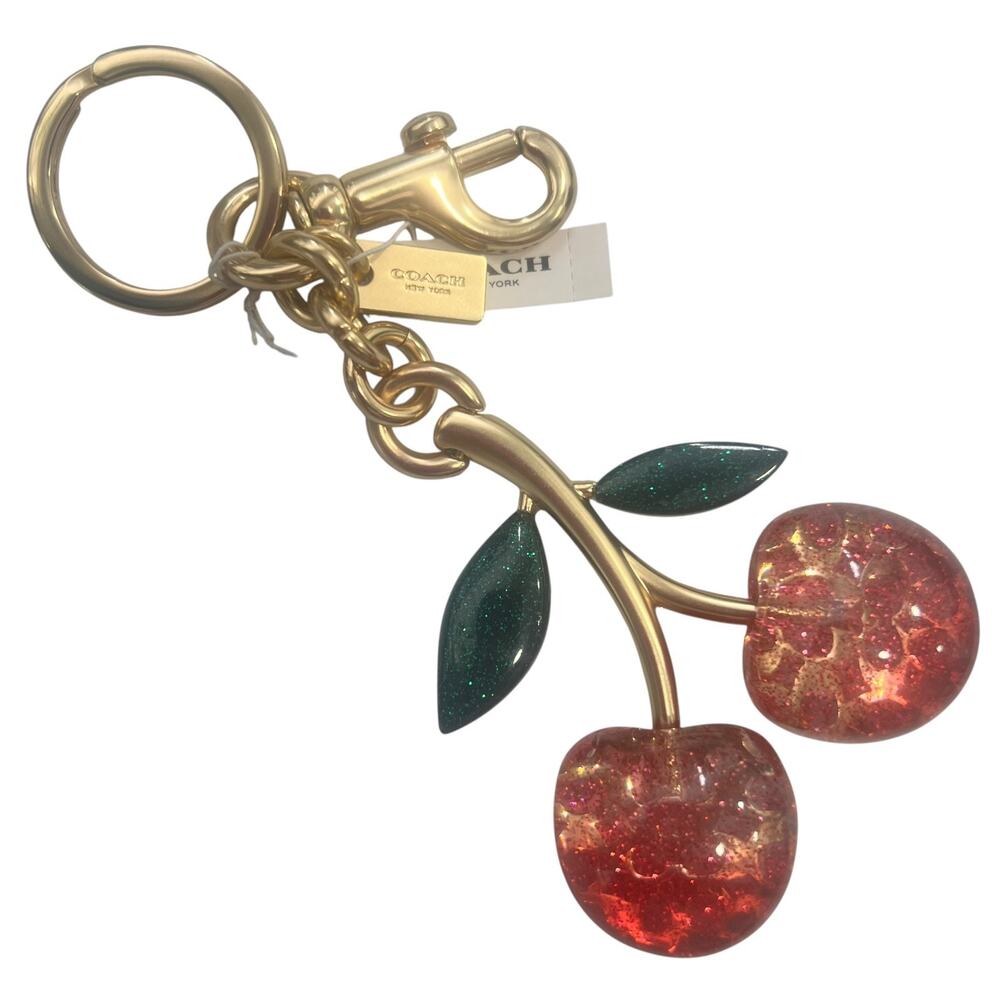 NWT Coach Cherry Glitter Resin Bag Charm Keychain Brass Red 88547